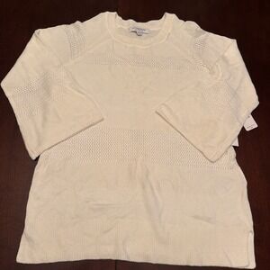 Liverpool Los Angeles Women's Ivory Knit New Crew Neck Sweater S 3/4 Sleeve $89